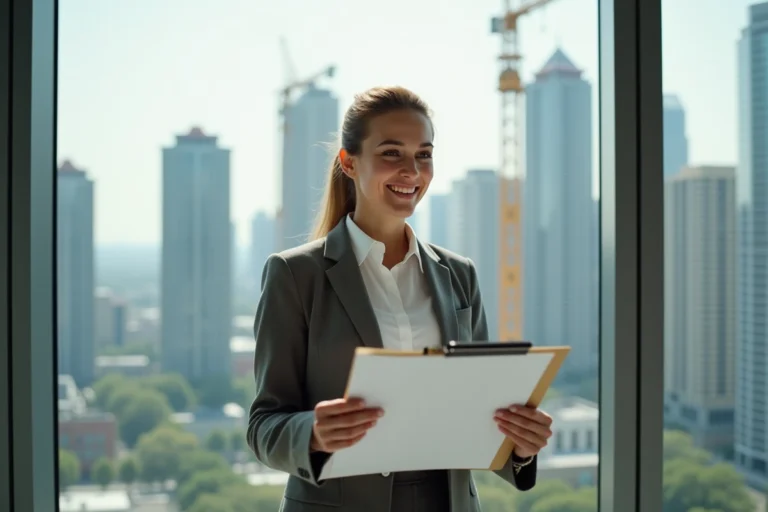 Femme d affaires dans un bureau moderne avec plans