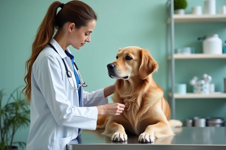 Vétérinaire examinant un chien dans une clinique moderne